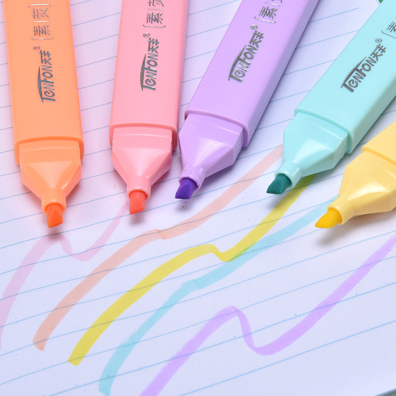 6 Pcs/set Flat Shape Pale Colo - Pastel Highlighter Set Double Ended ulasan dan harga